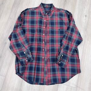 Ralph Lauren BIG Shirt button down green red navy blue plaid XL